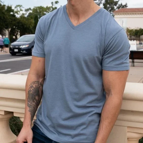 FRESH CLEAN TEES MEN'S SHORT SLEEVE V NECK TEE SHIRT COLOR: WEDGEWOOD - Picture 1 of 5